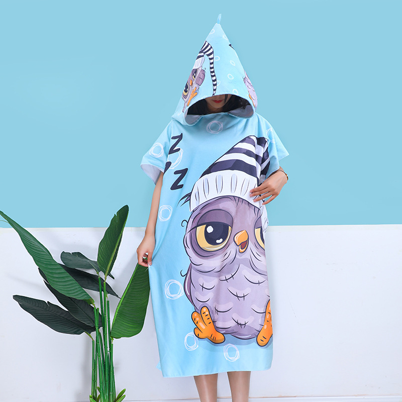 Odrasli ručnik za kupaonu s kapuljačom od mikrovlakana, transferni tisak, brzo sušenje, zaštita od sunca, 570 g, 150D