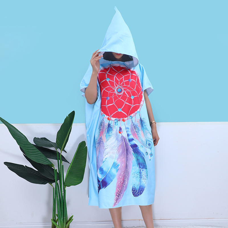 Odrasli ručnik za kupaonu s kapuljačom od mikrovlakana, transferni tisak, brzo sušenje, zaštita od sunca, 570 g, 150D