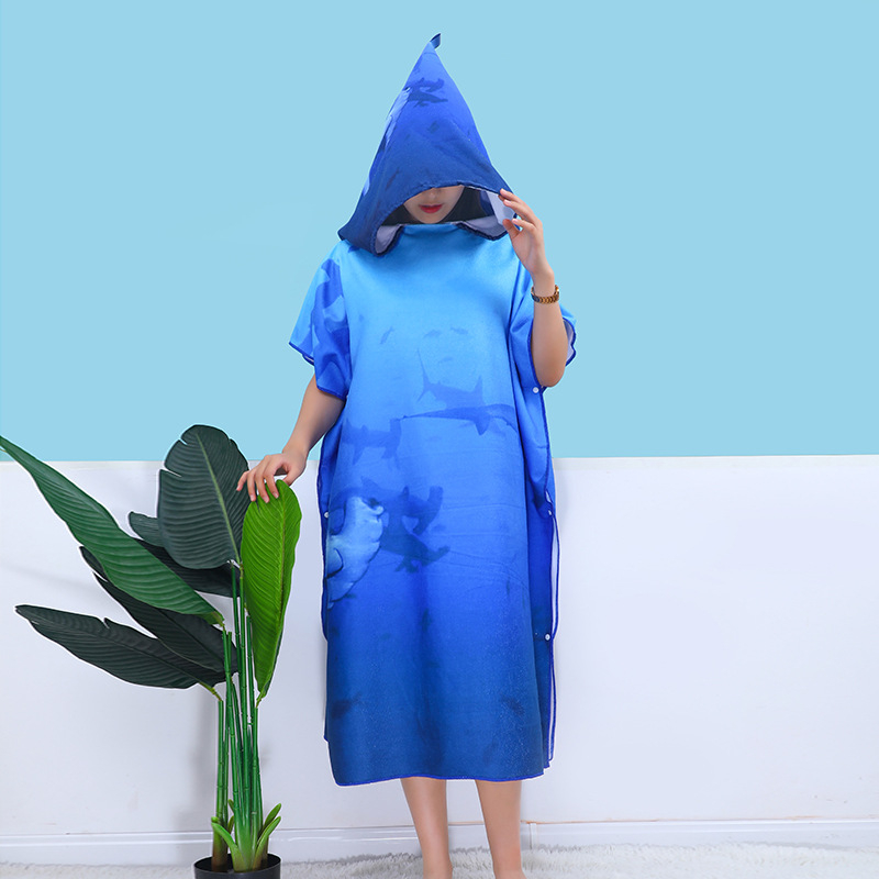 Odrasli ručnik za kupaonu s kapuljačom od mikrovlakana, transferni tisak, brzo sušenje, zaštita od sunca, 570 g, 150D