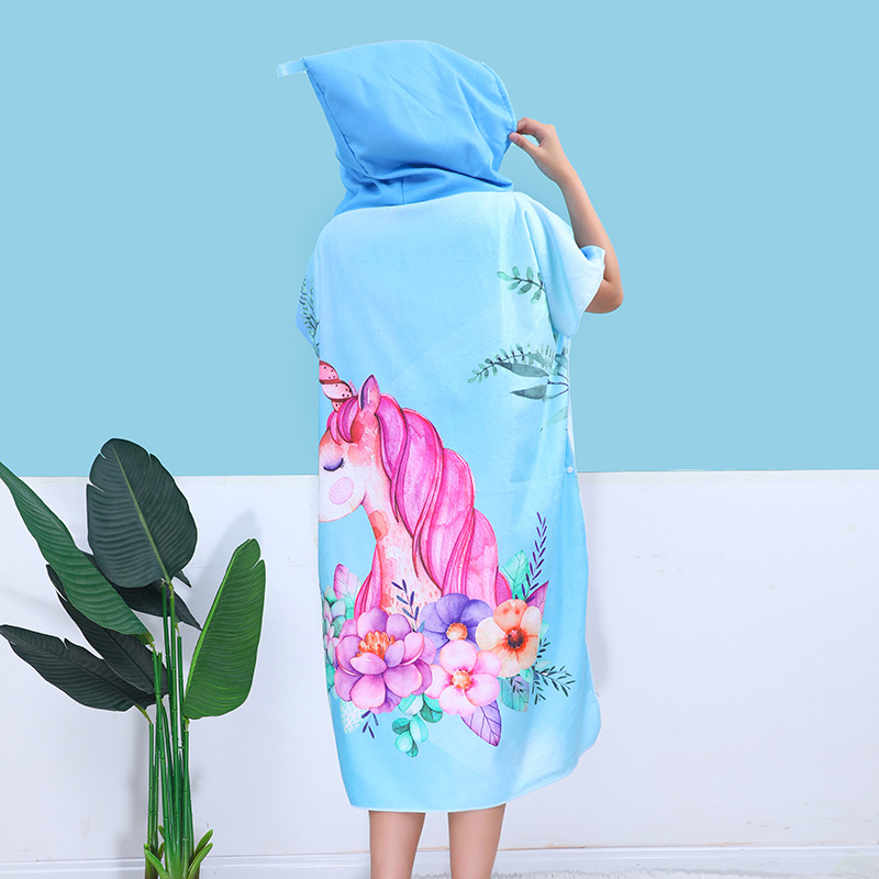 Odrasli ručnik za kupaonu s kapuljačom od mikrovlakana, transferni tisak, brzo sušenje, zaštita od sunca, 570 g, 150D