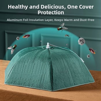 Soojendav toidukate võrgust materjalist, kokkukäiv söögilaua kate, kärbeste ja tolmu kaitse