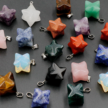 Kristallripats kaelakeele geomeetrilise kuueharulise tähe kujul, ametüstkristall, Nr. 1586 Kaba Star