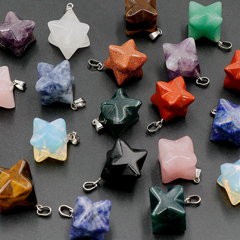 Kristallripats kaelakeele geomeetrilise kuueharulise tähe kujul, ametüstkristall, Nr. 1586 Kaba Star