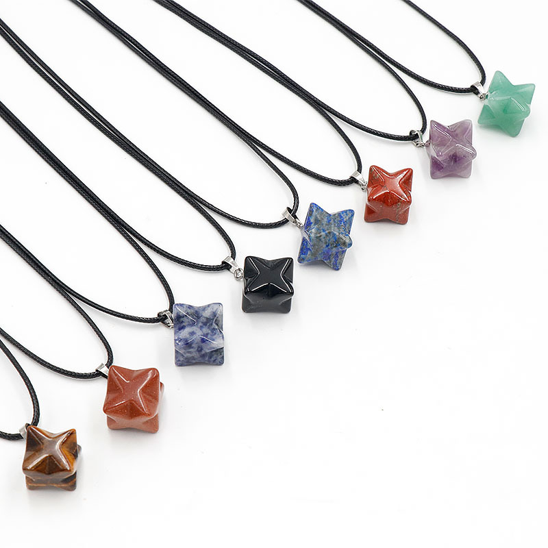 Kristallripats kaelakeele geomeetrilise kuueharulise tähe kujul, ametüstkristall, Nr. 1586 Kaba Star