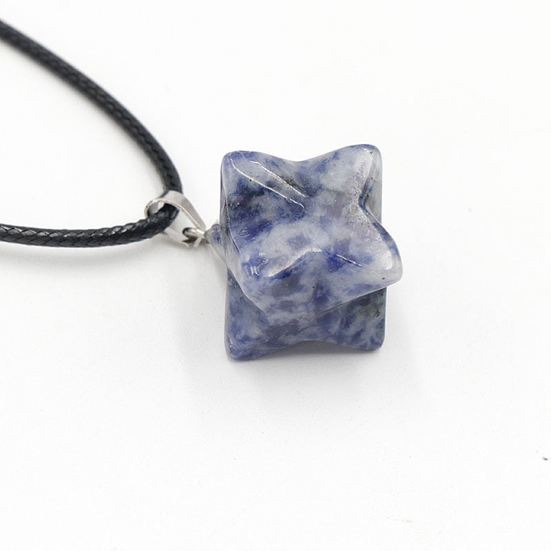 Kristallripats kaelakeele geomeetrilise kuueharulise tähe kujul, ametüstkristall, Nr. 1586 Kaba Star