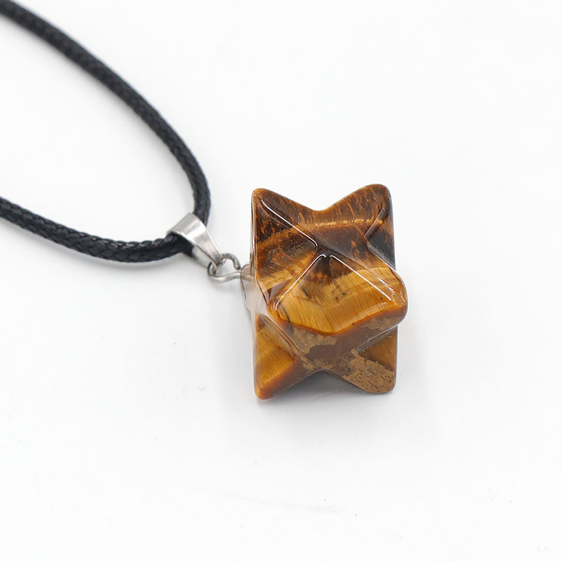 Kristallripats kaelakeele geomeetrilise kuueharulise tähe kujul, ametüstkristall, Nr. 1586 Kaba Star