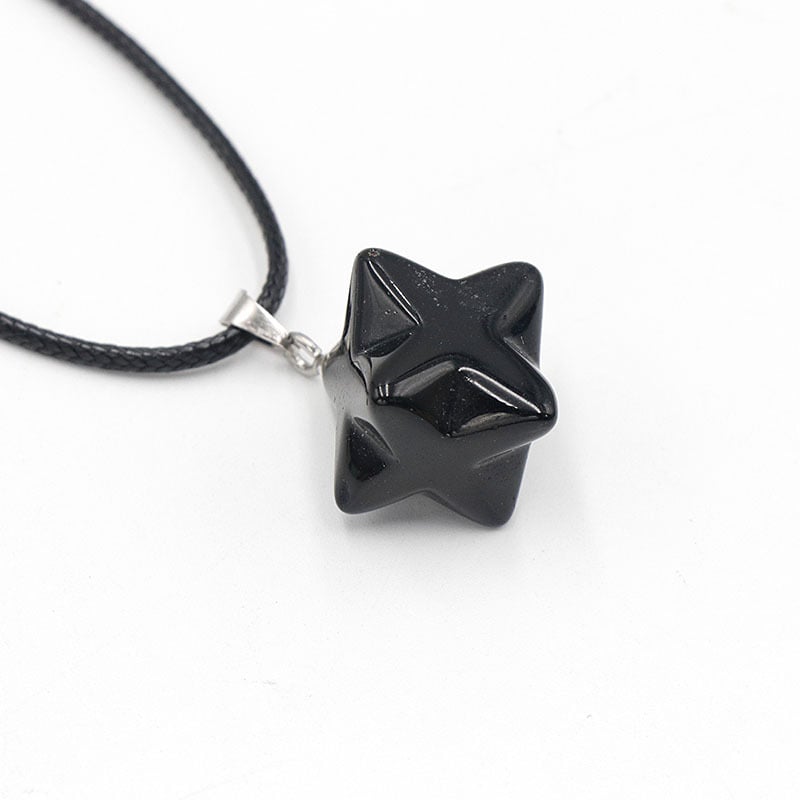 Kristallripats kaelakeele geomeetrilise kuueharulise tähe kujul, ametüstkristall, Nr. 1586 Kaba Star