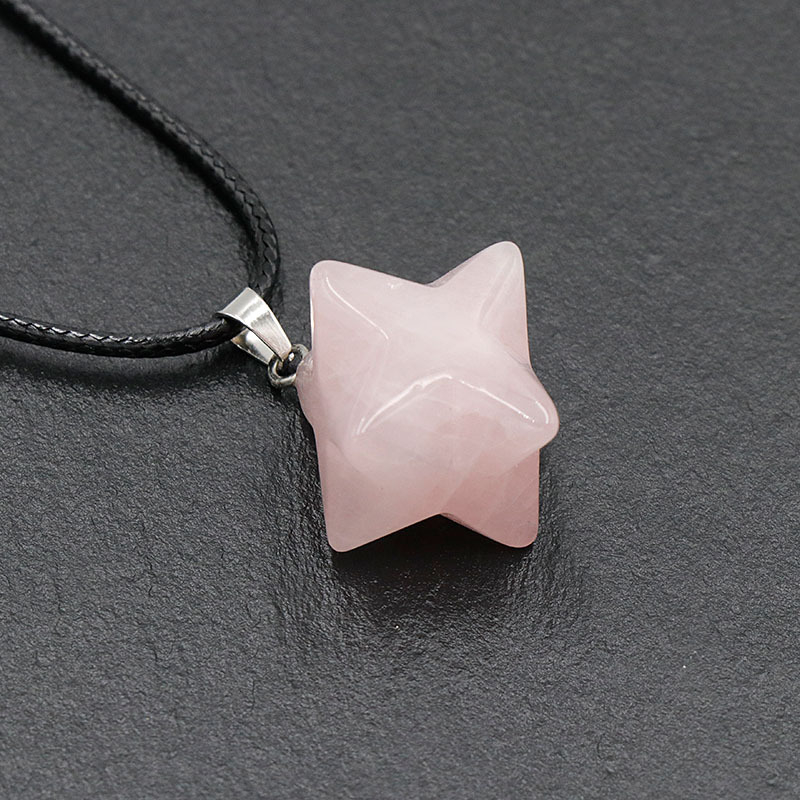 Kristallripats kaelakeele geomeetrilise kuueharulise tähe kujul, ametüstkristall, Nr. 1586 Kaba Star