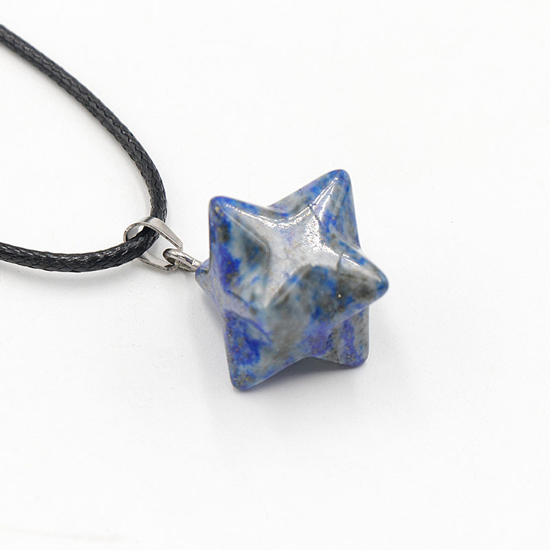 Kristallripats kaelakeele geomeetrilise kuueharulise tähe kujul, ametüstkristall, Nr. 1586 Kaba Star