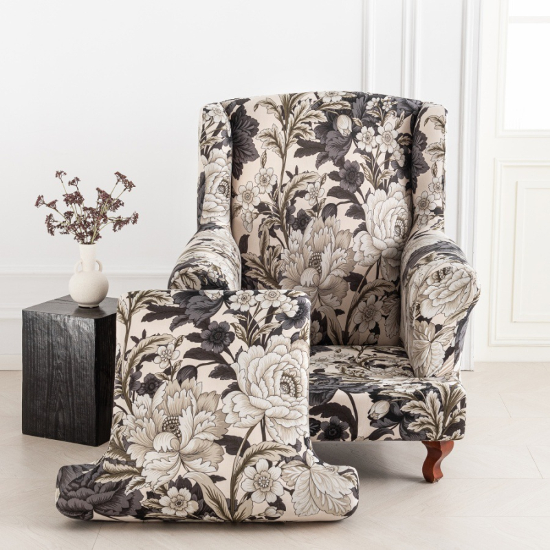 Egyszemélyes kanapévédő, rugalmas poliészter, virágos mintázat, két részes készlet, klasszikus stílus