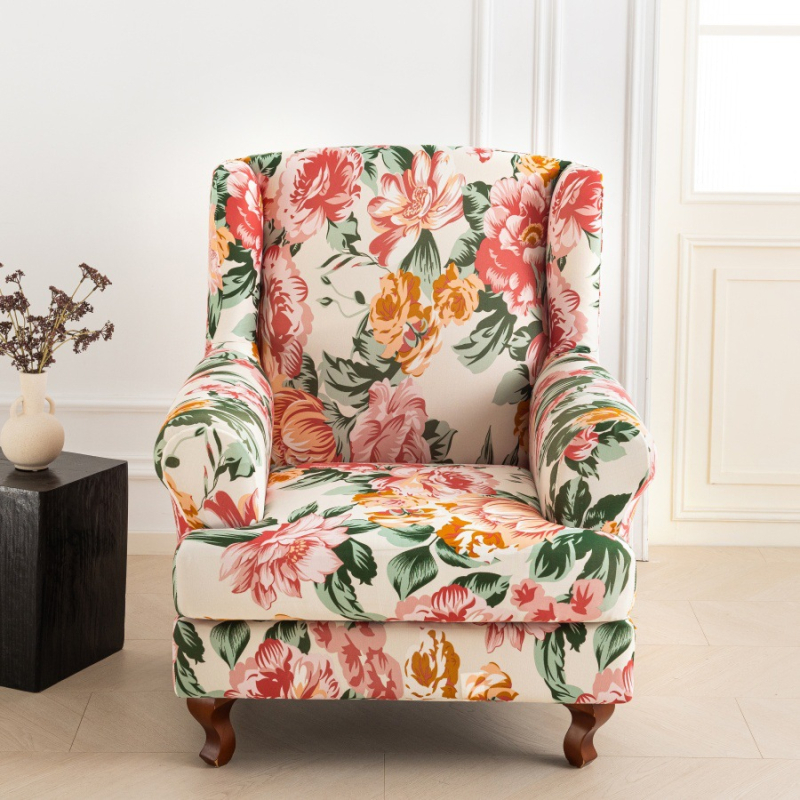 Egyszemélyes kanapévédő, rugalmas poliészter, virágos mintázat, két részes készlet, klasszikus stílus