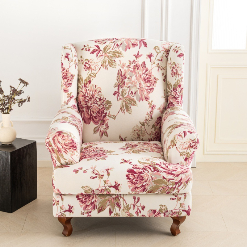 Egyszemélyes kanapévédő, rugalmas poliészter, virágos mintázat, két részes készlet, klasszikus stílus