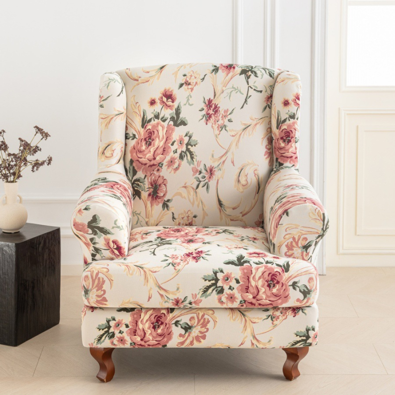 Egyszemélyes kanapévédő, rugalmas poliészter, virágos mintázat, két részes készlet, klasszikus stílus