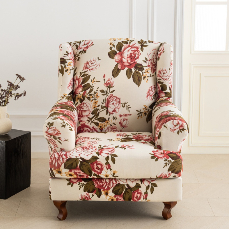 Egyszemélyes kanapévédő, rugalmas poliészter, virágos mintázat, két részes készlet, klasszikus stílus