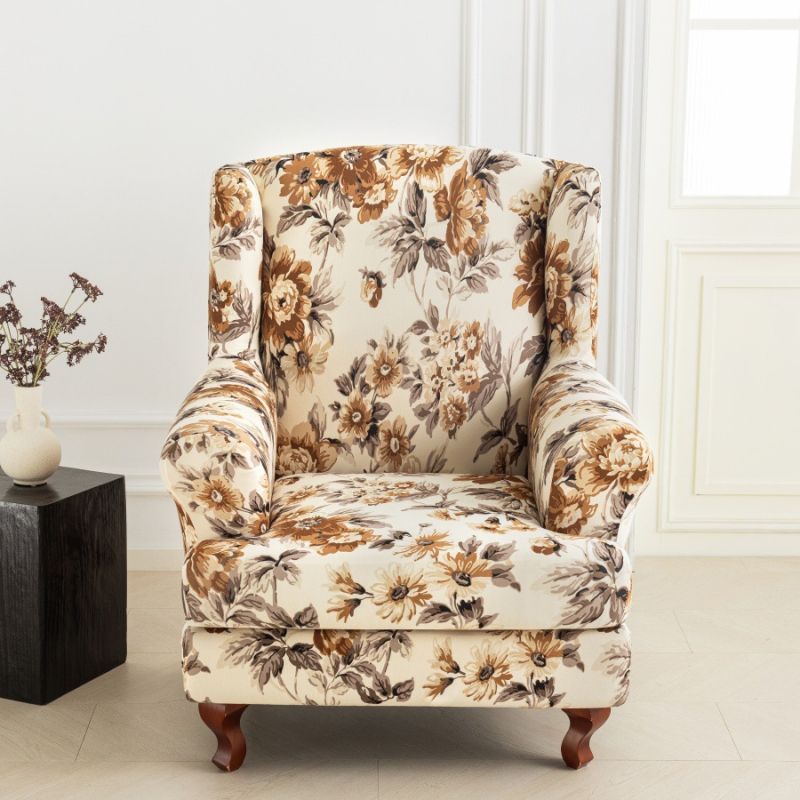 Egyszemélyes kanapévédő, rugalmas poliészter, virágos mintázat, két részes készlet, klasszikus stílus