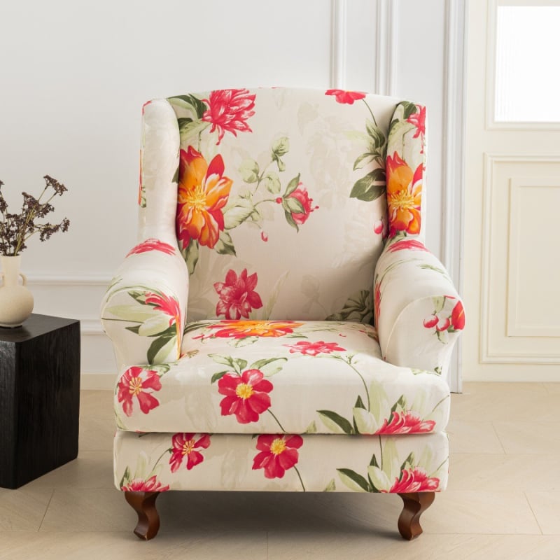 Egyszemélyes kanapévédő, rugalmas poliészter, virágos mintázat, két részes készlet, klasszikus stílus