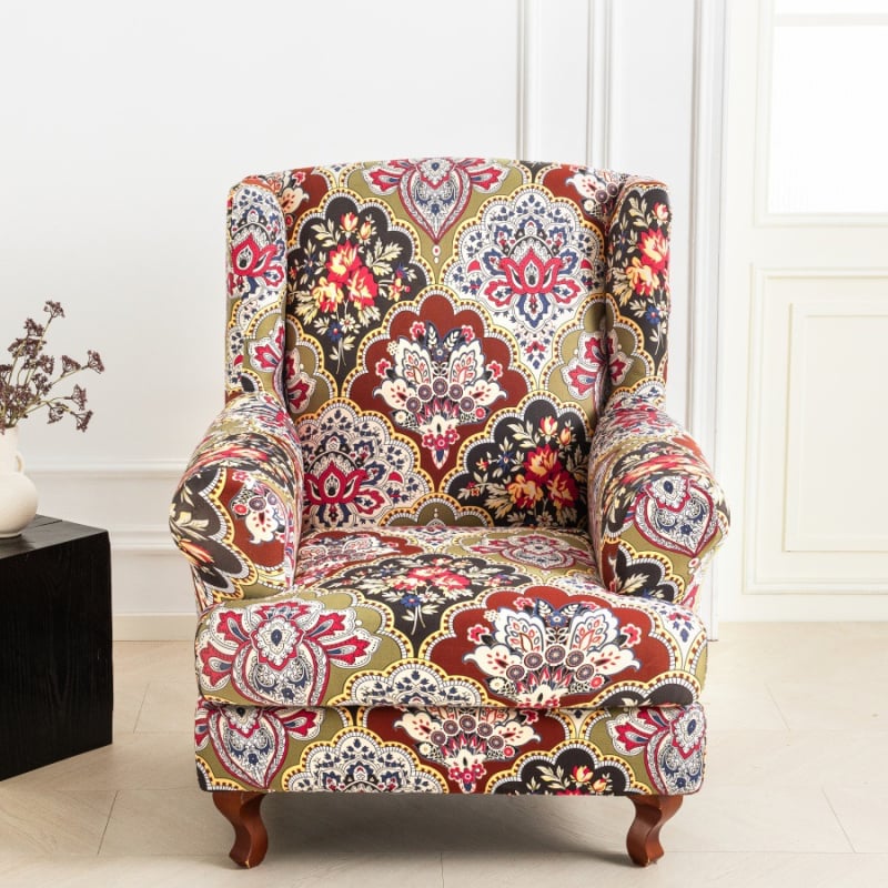 Egyszemélyes kanapévédő, rugalmas poliészter, virágos mintázat, két részes készlet, klasszikus stílus