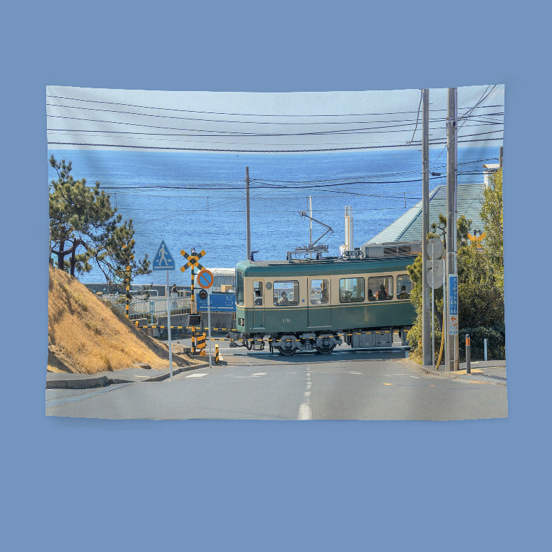 Гоблен за стена в японски стил с пейзаж, правоъгълна форма, полиестер, дигитален термичен трансфер