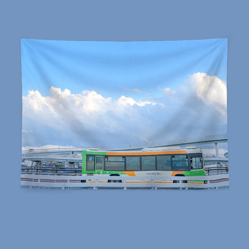 Гоблен за стена в японски стил с пейзаж, правоъгълна форма, полиестер, дигитален термичен трансфер