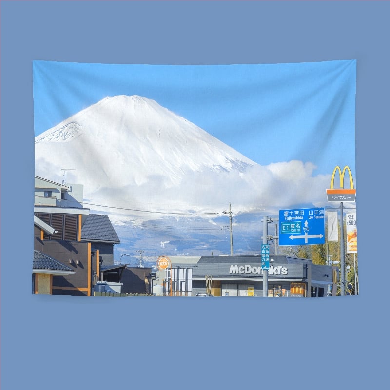 Гоблен за стена в японски стил с пейзаж, правоъгълна форма, полиестер, дигитален термичен трансфер