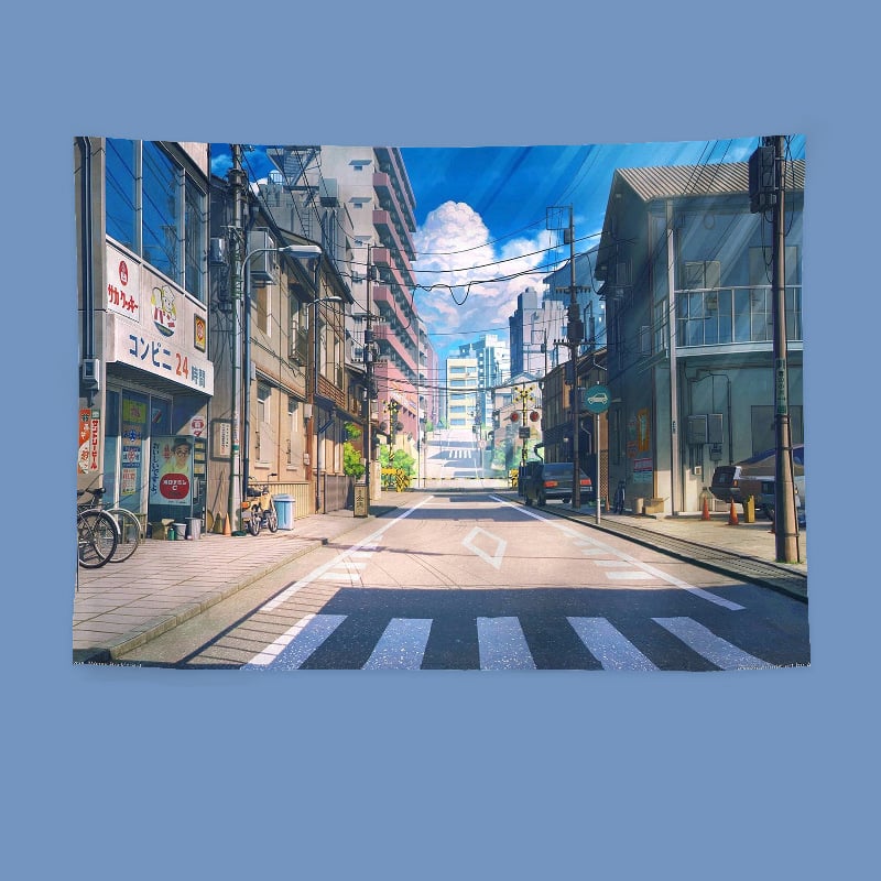 Гоблен за стена в японски стил с пейзаж, правоъгълна форма, полиестер, дигитален термичен трансфер