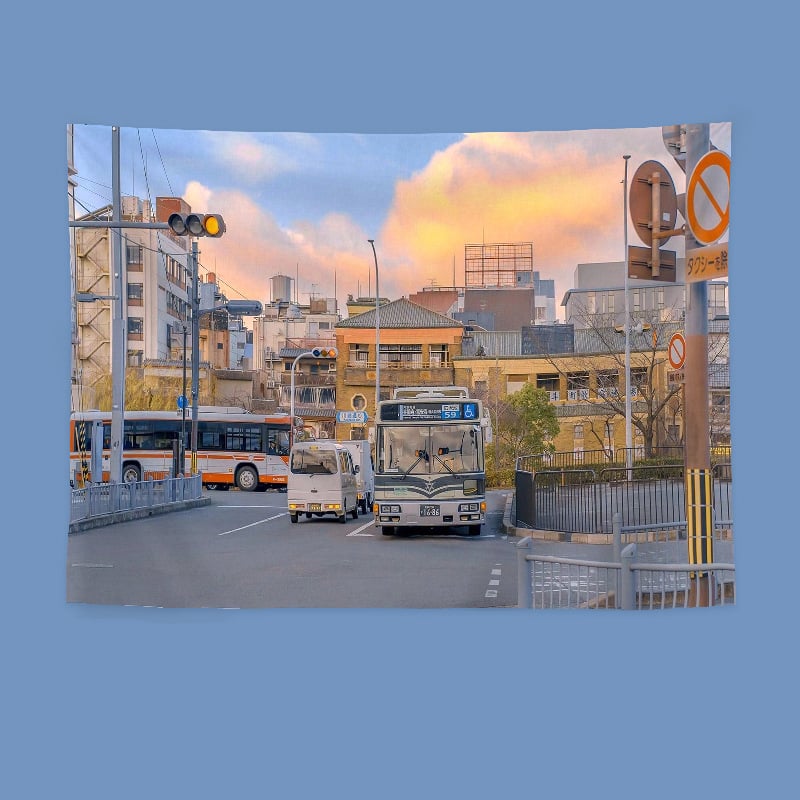 Гоблен за стена в японски стил с пейзаж, правоъгълна форма, полиестер, дигитален термичен трансфер