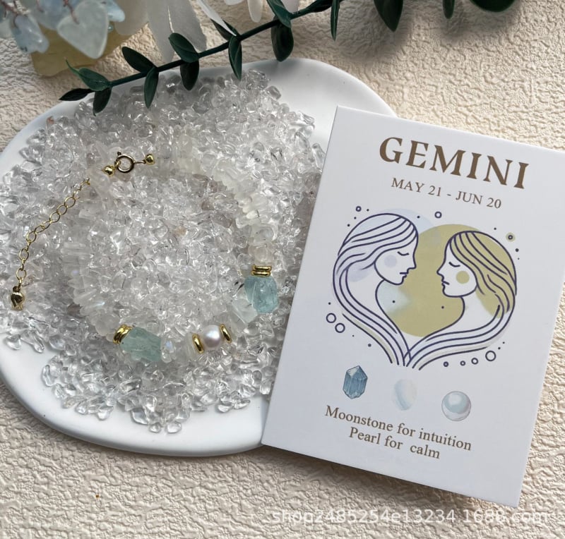 Käevõru kaheteistkümne zodiaki tähemärgiga, küülikupuhakristall, pärlipērli, hõbedaga kaetud vask, Ahao bränd