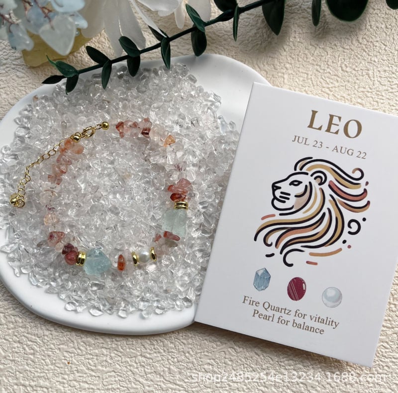 Käevõru kaheteistkümne zodiaki tähemärgiga, küülikupuhakristall, pärlipērli, hõbedaga kaetud vask, Ahao bränd