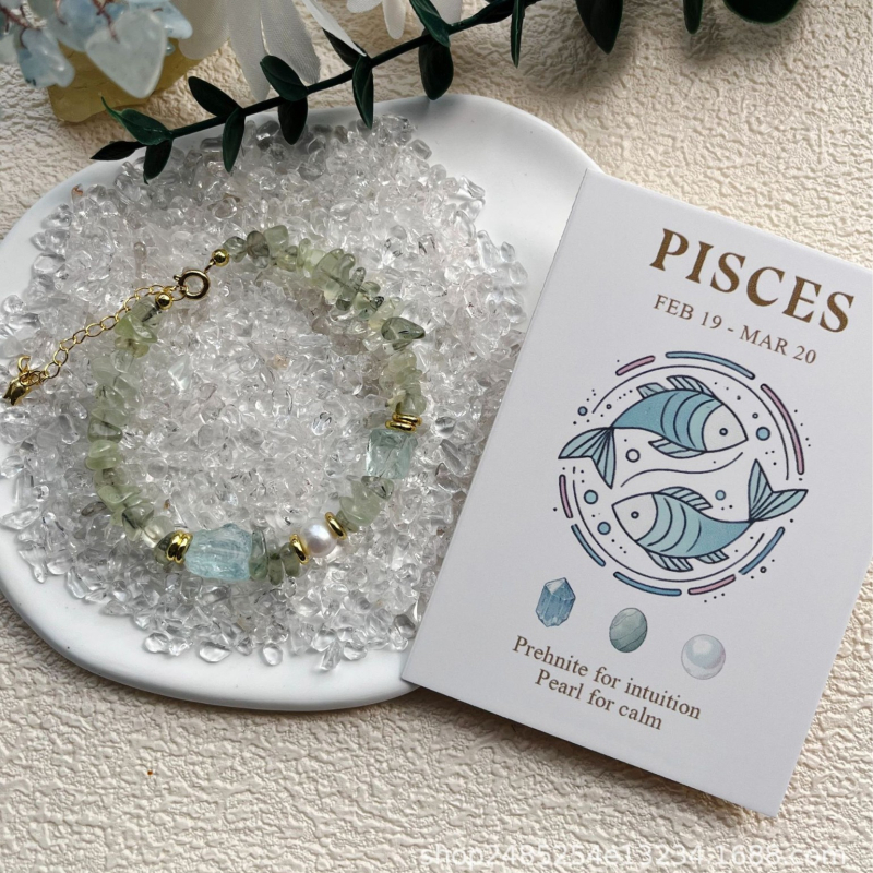 Käevõru kaheteistkümne zodiaki tähemärgiga, küülikupuhakristall, pärlipērli, hõbedaga kaetud vask, Ahao bränd