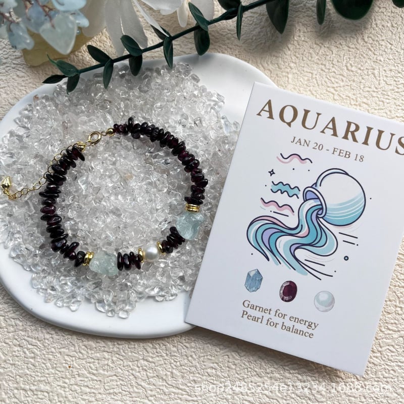 Käevõru kaheteistkümne zodiaki tähemärgiga, küülikupuhakristall, pärlipērli, hõbedaga kaetud vask, Ahao bränd