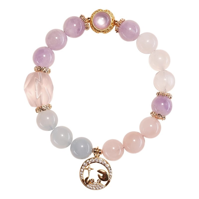 Ametiszt kristály karkötő, csillagkép/zodiákus dizájn, elektroplakkolás, nők számára