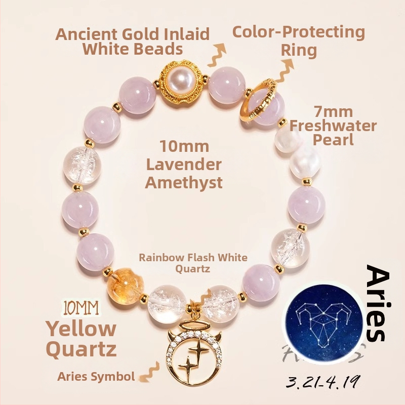 Ametiszt kristály karkötő, csillagkép/zodiákus dizájn, elektroplakkolás, nők számára