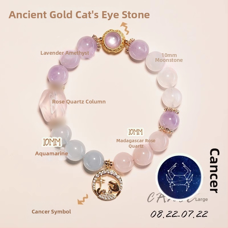 Ametiszt kristály karkötő, csillagkép/zodiákus dizájn, elektroplakkolás, nők számára