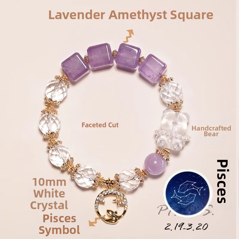 Ametiszt kristály karkötő, csillagkép/zodiákus dizájn, elektroplakkolás, nők számára