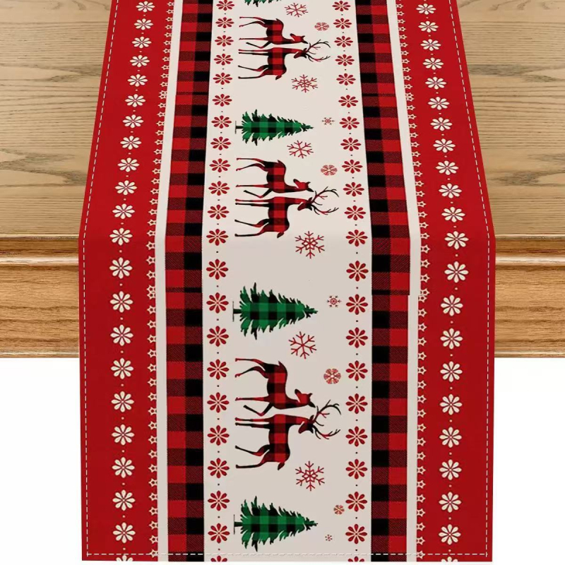 Asztalterítő futó, nordic stílus, 100% len, rajzfilm mintázat, testre szabható