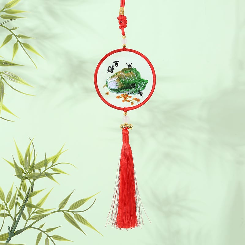 Privjesak za auto sa Su vezom – Novi kineski stil, gazasta tkanina, završni križni šav