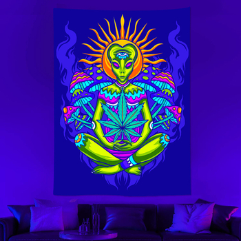 Гоблен - UV флуоресцентен череп неонов, светещ психеделичен дизайн (Полиестерно влакно; Дигитален термален трансфер; квадрат)