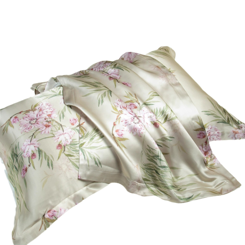 Set de două fețe de pernă din mătase Mulberry, 40 Momme, 100% mătase, imprimare reactive, stil lux lejer