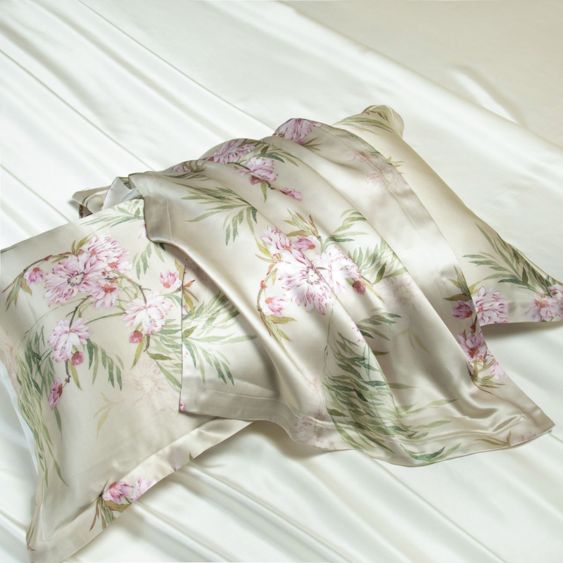 Set de două fețe de pernă din mătase Mulberry, 40 Momme, 100% mătase, imprimare reactive, stil lux lejer