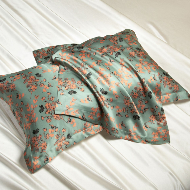 Set de două fețe de pernă din mătase Mulberry, 40 Momme, 100% mătase, imprimare reactive, stil lux lejer