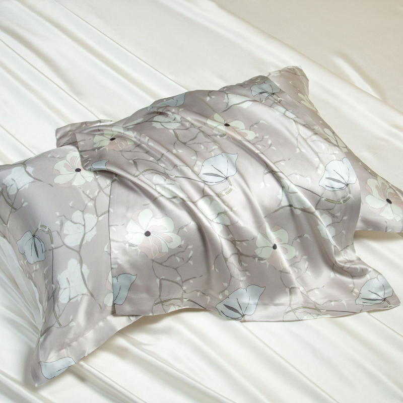 Set de două fețe de pernă din mătase Mulberry, 40 Momme, 100% mătase, imprimare reactive, stil lux lejer