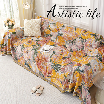 Poliészter-pamut kanapévédő növény- és virágmintával, moduláris kanapéhoz, Skandináv stílusú, porvédő