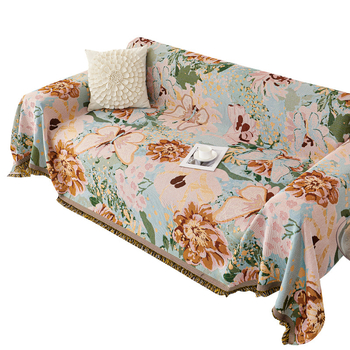 Poliészter-pamut kanapévédő növény- és virágmintával, moduláris kanapéhoz, Skandináv stílusú, porvédő