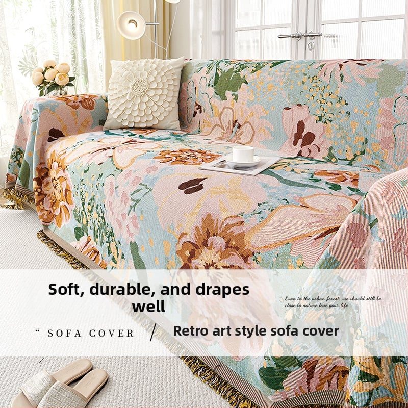 Poliészter-pamut kanapévédő növény- és virágmintával, moduláris kanapéhoz, Skandináv stílusú, porvédő