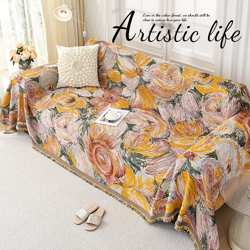 Poliészter-pamut kanapévédő növény- és virágmintával, moduláris kanapéhoz, Skandináv stílusú, porvédő