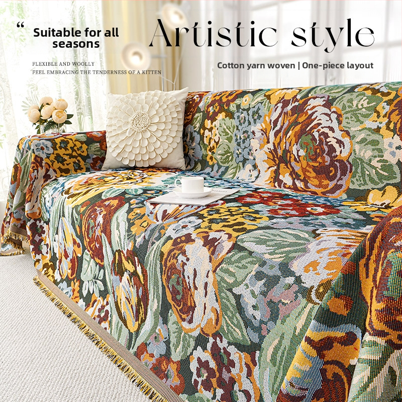 Poliészter-pamut kanapévédő növény- és virágmintával, moduláris kanapéhoz, Skandináv stílusú, porvédő