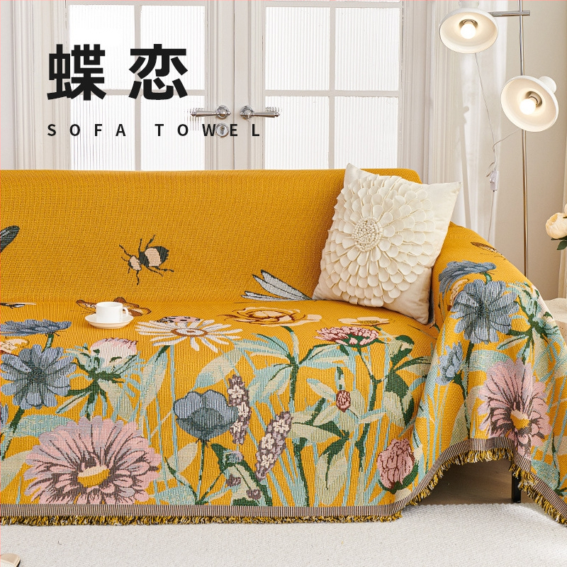 Poliészter-pamut kanapévédő növény- és virágmintával, moduláris kanapéhoz, Skandináv stílusú, porvédő