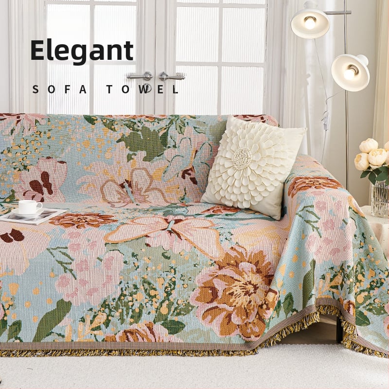 Poliészter-pamut kanapévédő növény- és virágmintával, moduláris kanapéhoz, Skandináv stílusú, porvédő