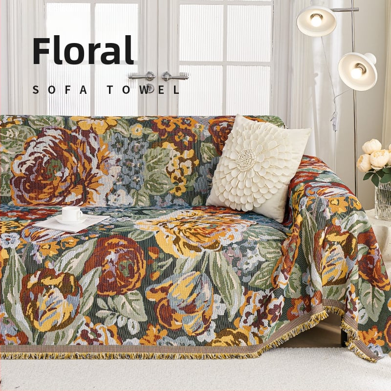 Poliészter-pamut kanapévédő növény- és virágmintával, moduláris kanapéhoz, Skandináv stílusú, porvédő