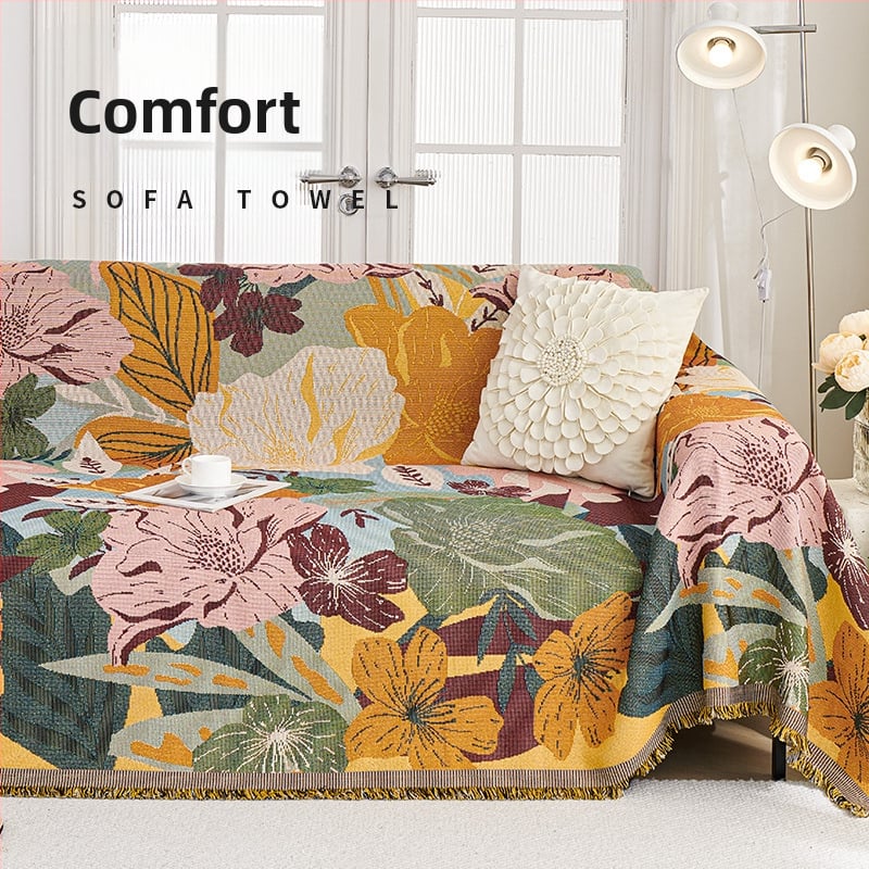 Poliészter-pamut kanapévédő növény- és virágmintával, moduláris kanapéhoz, Skandináv stílusú, porvédő